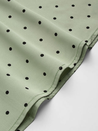 Satin Mid Rise Polka Dot Flared Maxi Skirt