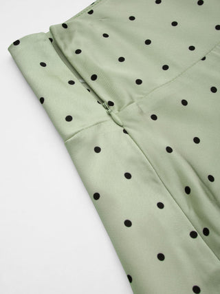 Satin Mid Rise Polka Dot Flared Maxi Skirt