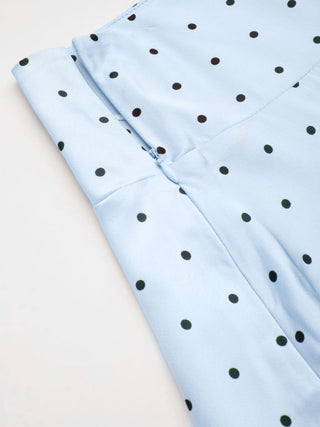 Satin Mid Rise Polka Dot Flared Maxi Skirt