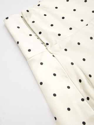 Satin Mid Rise Polka Dot Flared Maxi Skirt