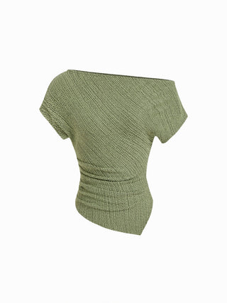 Cotton-blend Asymmetrical Neck Top
