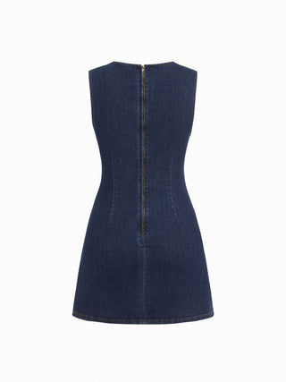 High Stretch Denim Ruched Zipper Mini Dress