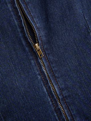 High Stretch Denim Ruched Zipper Mini Dress