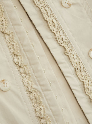 Cotton Puff Sleeve Lace Panel Blouse