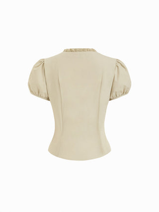 Cotton Puff Sleeve Lace Panel Blouse