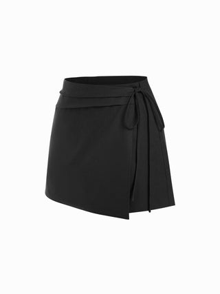 Linen-blend Wrap Front A-line Split Mini Skort