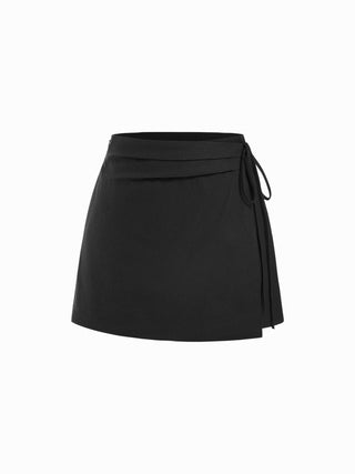 Linen-blend Wrap Front A-line Split Mini Skort