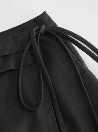 Linen-blend Wrap Front A-line Split Mini Skort
