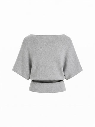 Knit Boat Neck Batwing Sleeve Top With Belt