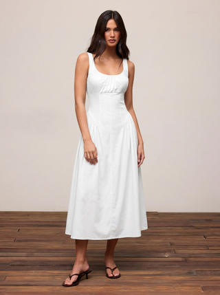 Cotton Scoop Neckline A-line Midi Dress