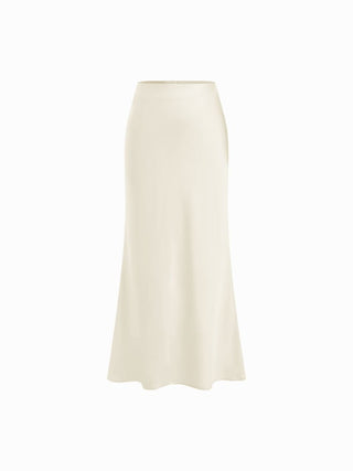 Satin Mid Rise Ruffle Bias Maxi Skirt