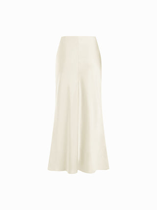 Satin Mid Rise Ruffle Bias Maxi Skirt