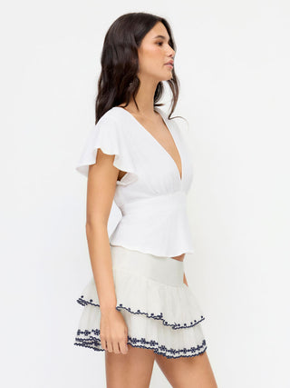 Cotton-blend Mid Rise Embroidery Tiered Ruffle Mini Skirt