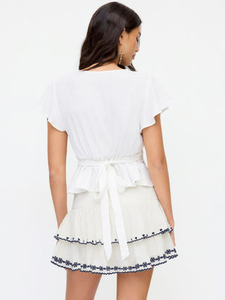 Cotton-blend Mid Rise Embroidery Tiered Ruffle Mini Skirt