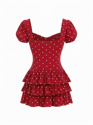 Cotton-blend Sweetheart Puff Sleeve Ruched Tiered Mini Dress