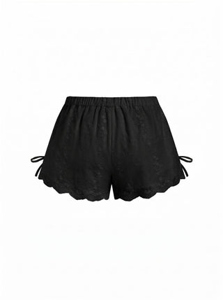 Cotton Low Rise Embroidery Tie Side Split Pointed Hem Oversized Shorts