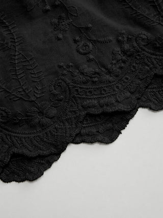 Cotton Low Rise Embroidery Tie Side Split Pointed Hem Oversized Shorts