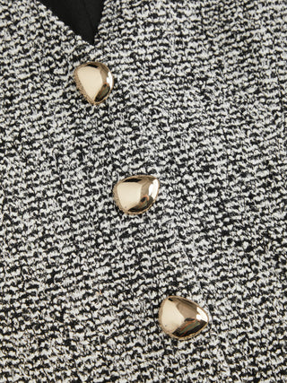 Cotton-blend Textured V-neck Blazer Vest With Metal Button Detail