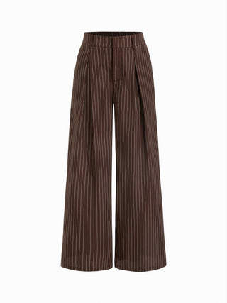 Mid Rise Stripe Pleated Wide Leg Trousers