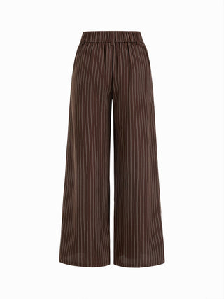 Mid Rise Stripe Pleated Wide Leg Trousers