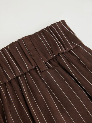 Mid Rise Stripe Pleated Wide Leg Trousers