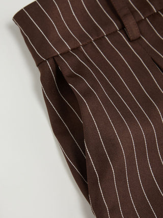 Mid Rise Stripe Pleated Wide Leg Trousers