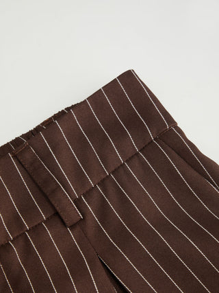 Mid Rise Stripe Pleated Wide Leg Trousers