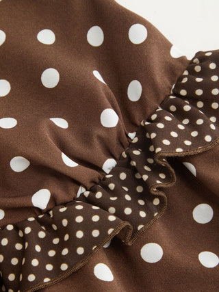 Polka Dot Halter Neckline Ruffled Oversized Crop Cami Top