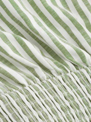 Cotton-Blend Striped Collar Shirred Waist Romper