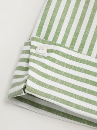 Cotton-Blend Striped Collar Shirred Waist Romper