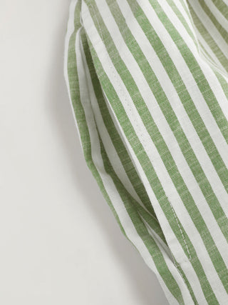 Cotton-Blend Striped Collar Shirred Waist Romper