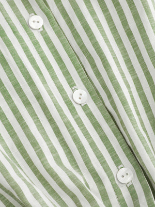 Cotton-Blend Striped Collar Shirred Waist Romper