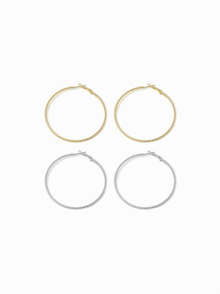 2 PAIRS TEXTURED HOOP EARRINGS SET