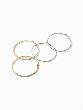 2 PAIRS TEXTURED HOOP EARRINGS SET