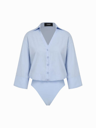 Cotton-blend Mid-length Sleeve Shirt Bodysuit