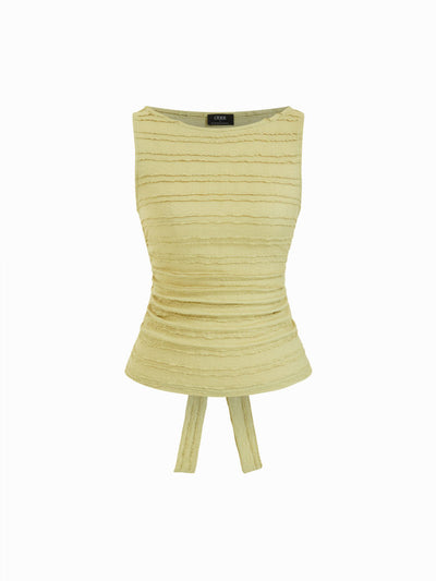 Textured Ruched Cut Out Backless Tie Back Tank Top