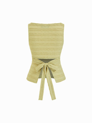 Textured Ruched Cut Out Backless Tie Back Tank Top