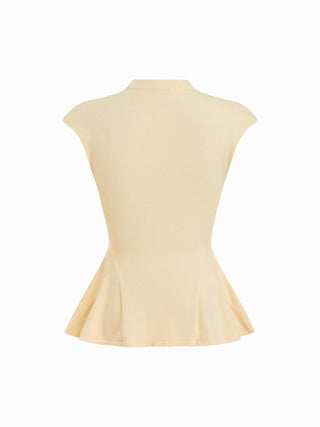 Knit Stand Collar Peplum Hem Short Sleeve Top