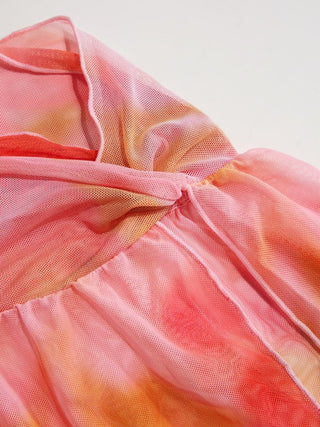 Halter Tie Dye Tie Side Bikini Three Piece Swimsuit with Ring Detail