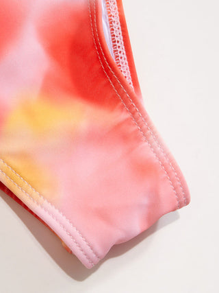 Halter Tie Dye Tie Side Bikini Three Piece Swimsuit with Ring Detail