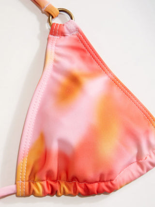 Halter Tie Dye Tie Side Bikini Three Piece Swimsuit with Ring Detail