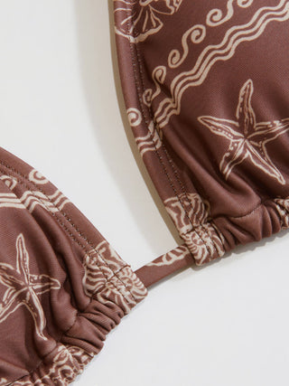 Halter Starfish Print Tie Side Bikini Set with Shell Charms