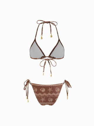 Halter Starfish Print Tie Side Bikini Set with Shell Charms