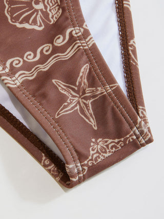 Halter Starfish Print Tie Side Bikini Set with Shell Charms