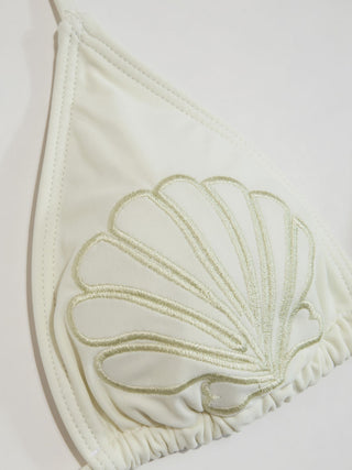 Halter Shell Embroidery Triangle Bikini Set