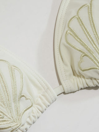 Halter Shell Embroidery Triangle Bikini Set