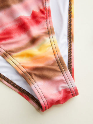 Sun Charm Tie-Dye Tie Side Bikini Set with Lace Sarong