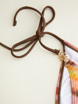 Sun Charm Tie-Dye Tie Side Bikini Set with Lace Sarong