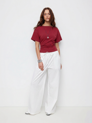 Cotton-blend Boat Neck Short Sleeve Tee