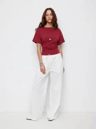 Cotton-blend Boat Neck Short Sleeve Tee